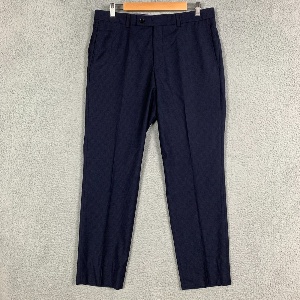 Ted Baker Jefferson Dress Pants Men's 34 x 31 Navy Wool Straight Trouser Canada